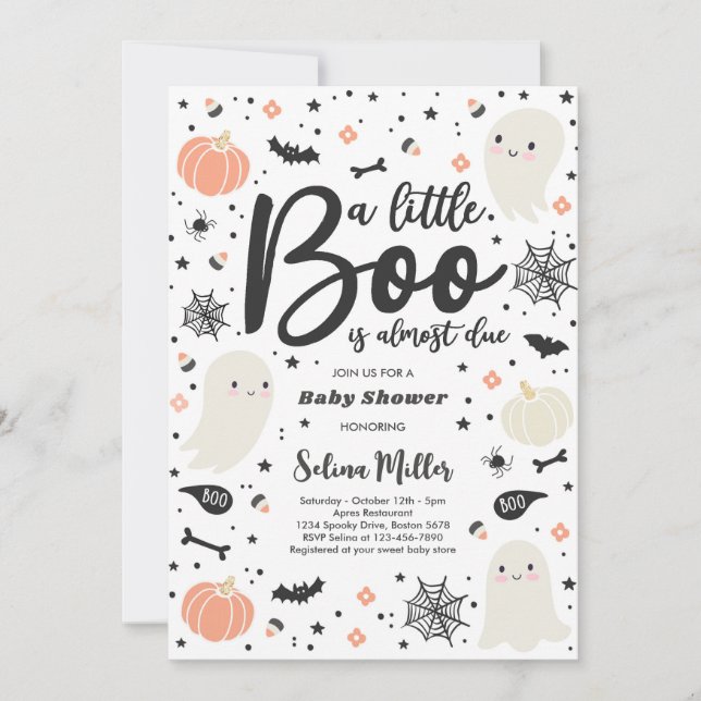 Invitation Ghost Little Boo doit Baby shower d'Halloween (Devant)