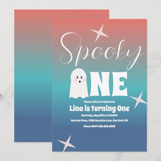 Invitation Ghost super Halloween Anniversaire Gradient (Devant / Derrière)