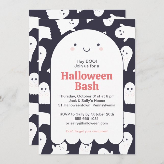 Invitation Ghosts adorable Halloween Bash Personnalisé (Devant / Derrière)