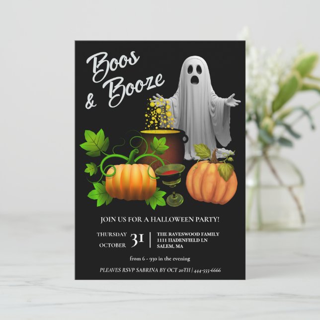 Invitation Ghosts Boos et Booze Halloween Party (Debout devant)