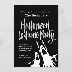 Invitation Ghosts Gouls Black White Halloween Costume Party