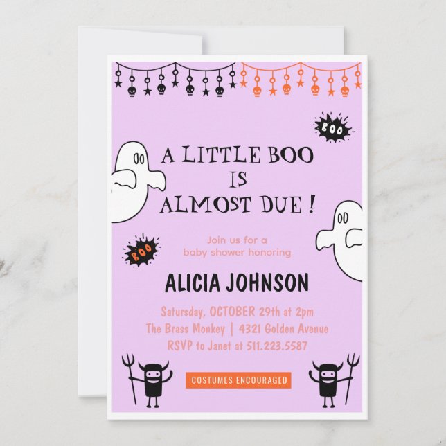 Invitation Ghosts Little boo baby shower d'Halloween (Devant)