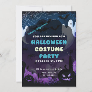 Invitation Ghosts Spiderwebs Citrouilles Purple Blue Hallowee