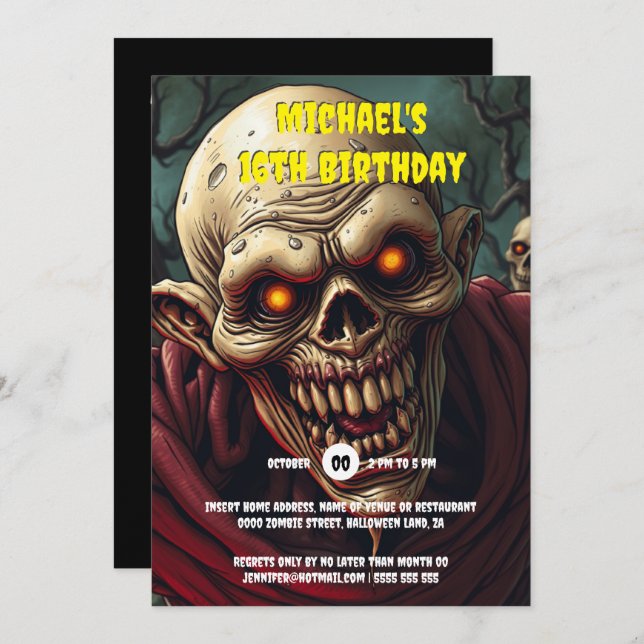 Invitation Ghoulish ghoul halloween monster adultes (Devant / Derrière)