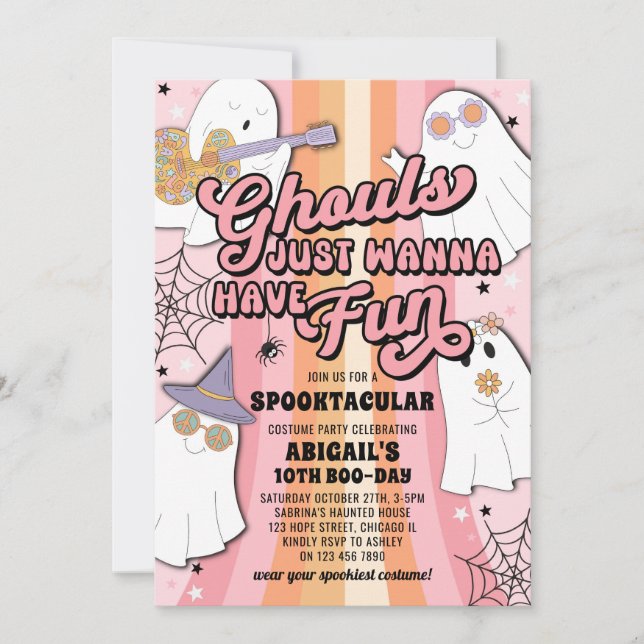 Invitation Ghouls veut juste s'amuser Pink Halloween Annivers (Devant)