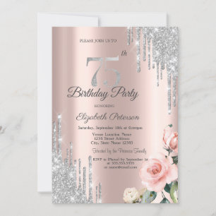 Invitation Giclures de pailleurs argent Roses Or rose 75e