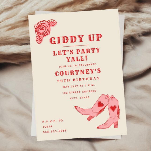 Invitation Giddy Up Faisons la fête Rose Cowgirl Anniversaire (Créateur téléchargé)