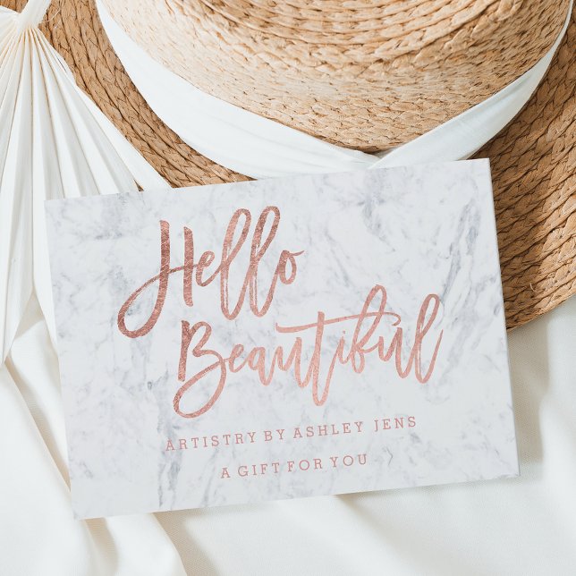 Invitation Gift certificate faux chic rose gold hello marble (Créateur téléchargé)