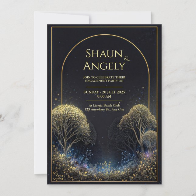 Invitation Gilded Arch Midnight Starry Forest Wedding (Devant)