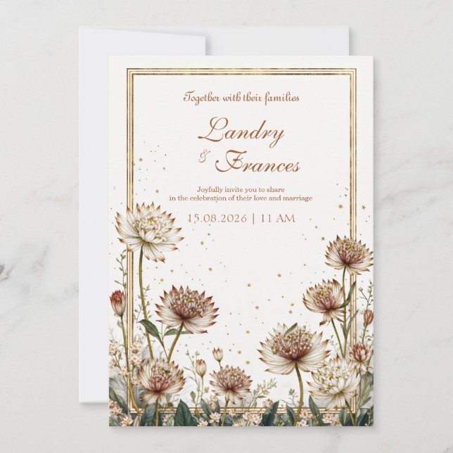 Invitation Gilded Astrantia Botanical Cream Wedding (Devant)