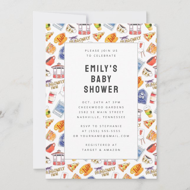 Invitation Gilmore Girls Aquarelle Icônes Baby shower (Devant)