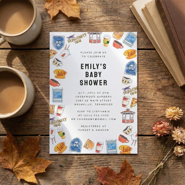 Invitation Gilmore Girls Aquarelle Icônes Baby shower (Créateur téléchargé)