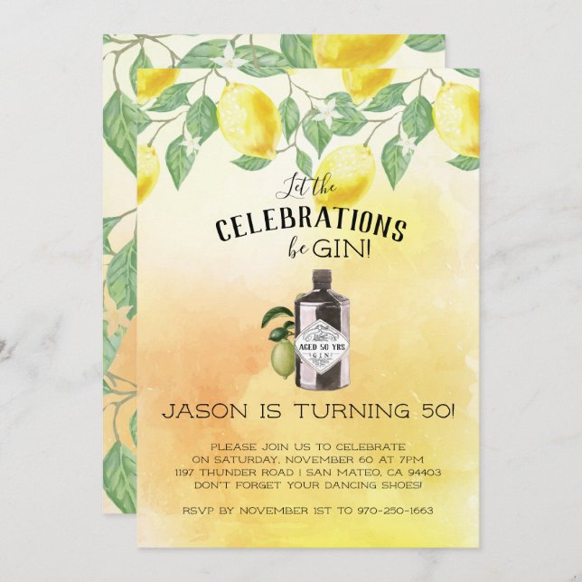Invitation Gin fête d'anniversaire à thème (Devant / Derrière)