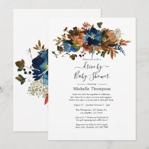 Invitation Gingembre et Marine Floral Drive par douche