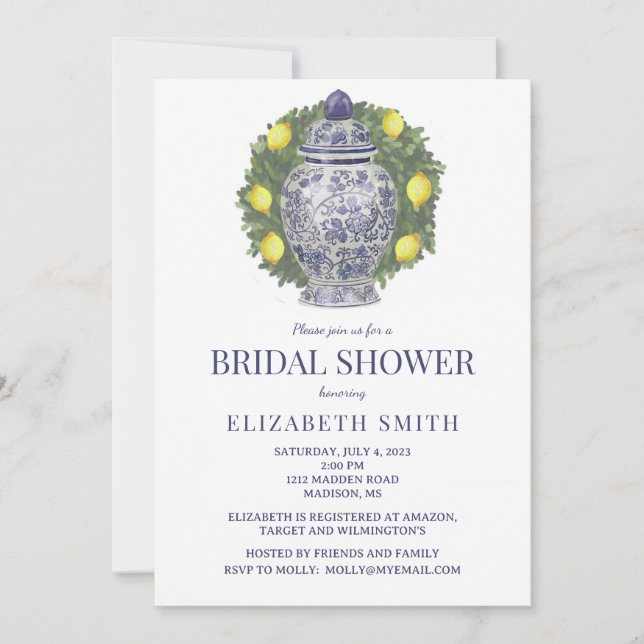Invitation Ginger Jar & Boxwood avec citrons Shower Invitatio (Devant)