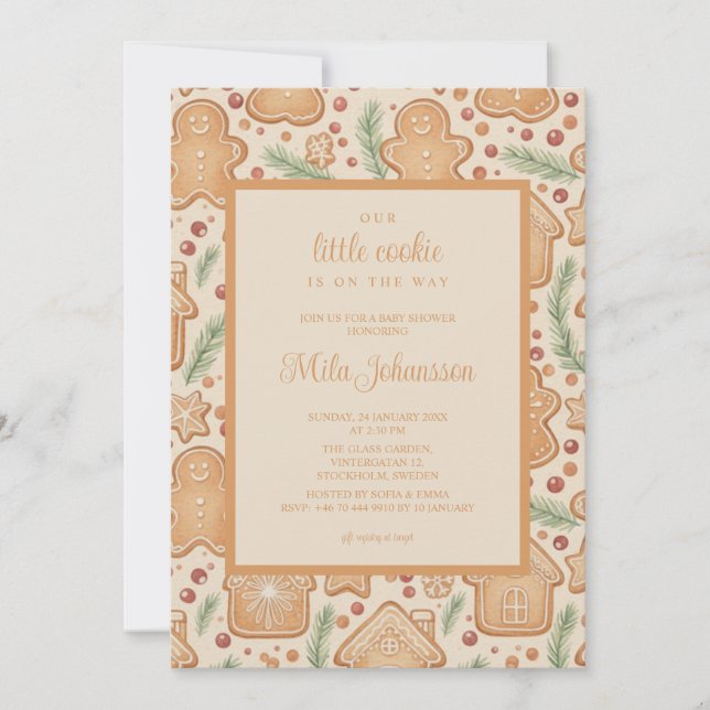Invitation Gingerbread Cookie Christmas Winter Baby Shower (Devant)