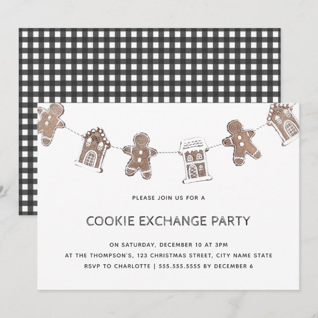 Invitation Gingerbread Cookie Exchange Fête moderne (Devant / Derrière)