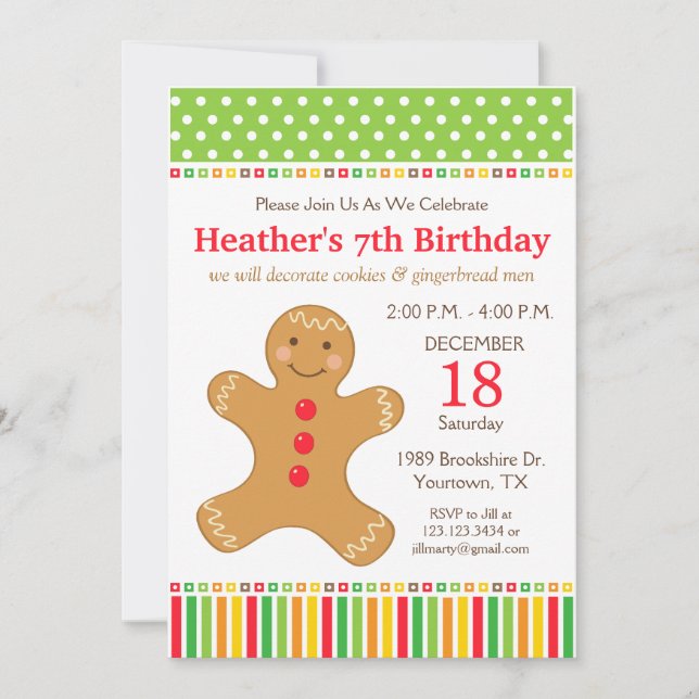 Invitation Gingerbread Cookie fête d'anniversaire (Devant)