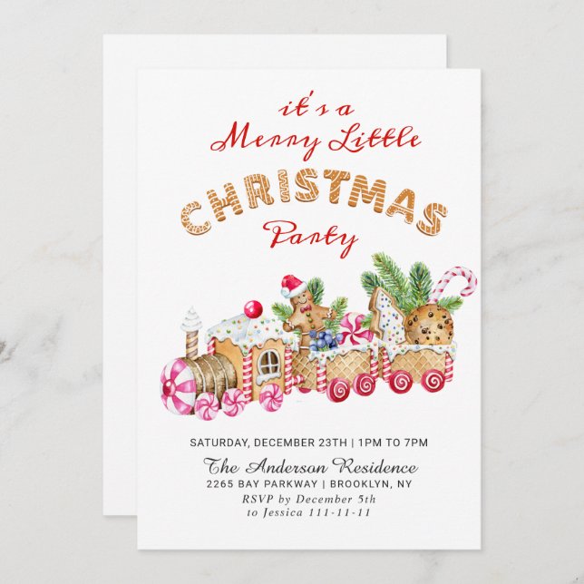 Invitation Gingerbread Cookie Merry Little Christmas Party (Devant / Derrière)