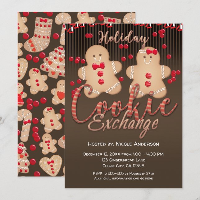 Invitation Gingerbread Cookies Holiday Cookie Exchange Party (Devant / Derrière)