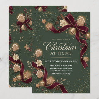 Invitation Gingerbread Cosy Noël Fête Vacances Vert