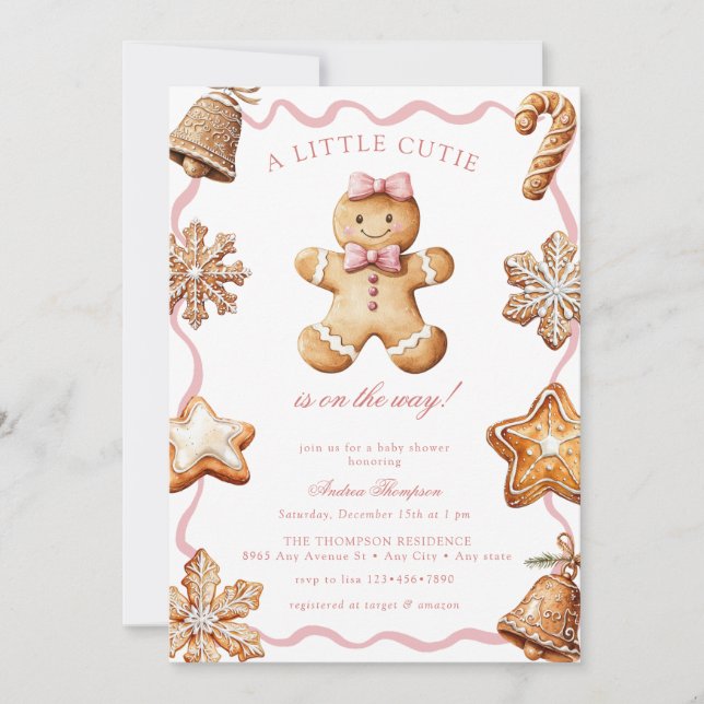Invitation Gingerbread  | Fête Prénatale Fille Hiver (Devant)