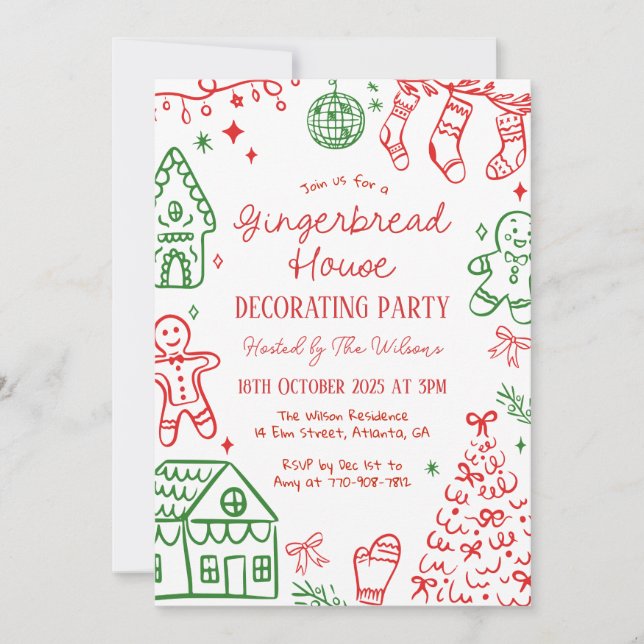 Invitation Gingerbread House Decorating Christmas Party (Devant)