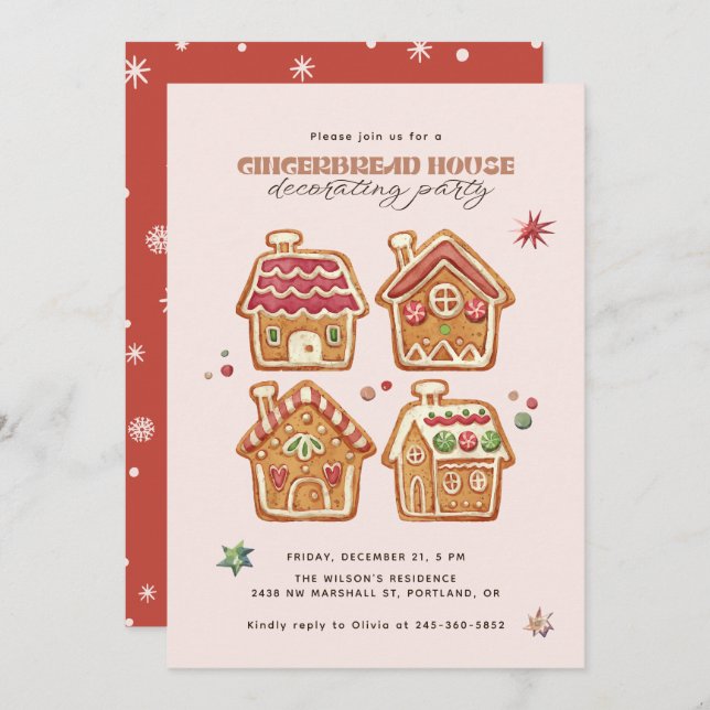 Invitation Gingerbread House Decorating Party Christmas (Devant / Derrière)