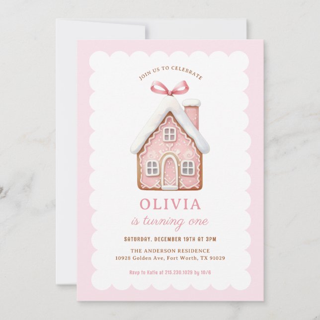 Invitation Gingerbread House Fille 1er fête d'anniversaire (Devant)