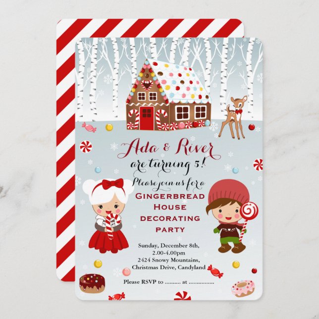Invitation Gingerbread Maison jumeaux Anniversaire Fête Invit (Devant / Derrière)