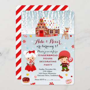 Invitation Gingerbread Maison jumeaux Anniversaire Fête Invit
