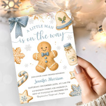 Gingerbread Man Blue Christmas Boy Baby Shower