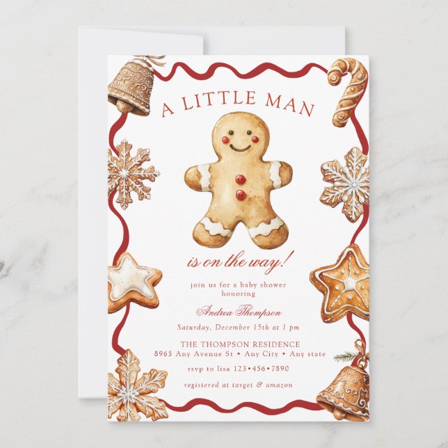 Invitation Gingerbread Man | Christmas Baby Shower  (Devant)