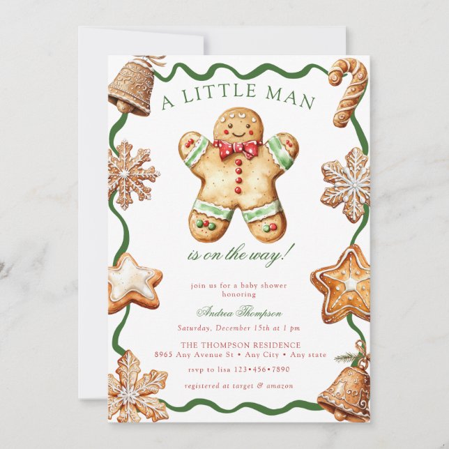 Invitation Gingerbread Man | Christmas Baby Shower   (Devant)