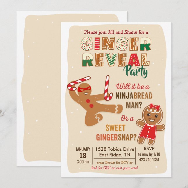 Invitation Gingerbread Man Genre Revela Party (Devant / Derrière)