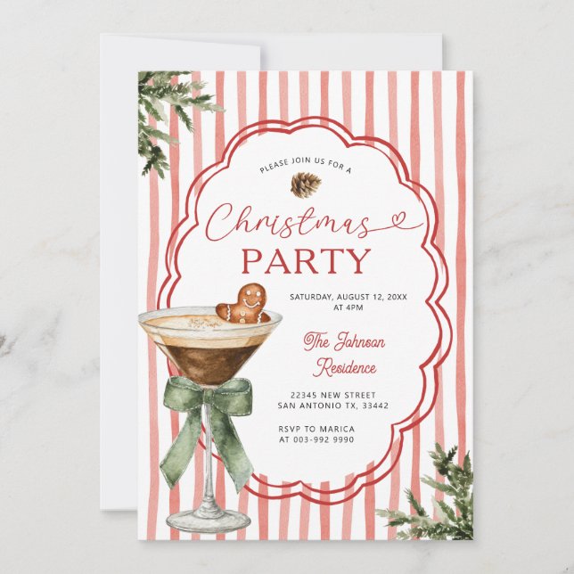 Invitation Gingerbread martini Stripe & Holiday Christmas  (Devant)
