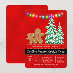 Invitation Gingerpain cookies Flammes d'arbre festif rouge