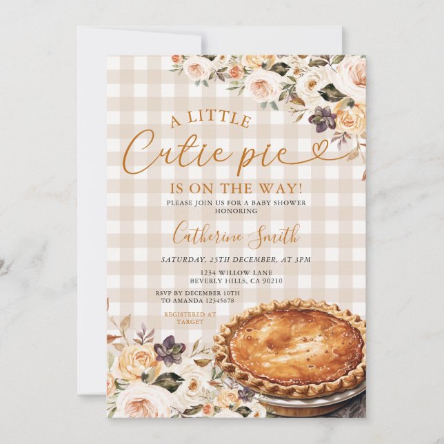 Invitation Gingham A little Cutie Pie Baby Shower Pumpkin  (Devant)
