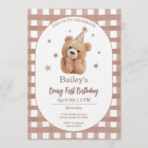 Invitation Gingham Anniversaire Premier de Beary
