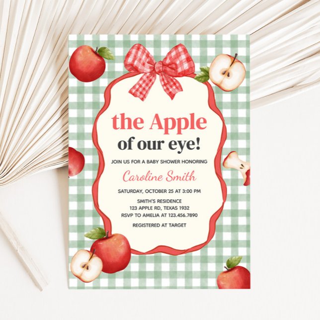 Invitation Gingham Apple de nos yeux Baby Shower (The Apple of our Eye Baby Shower Invitation)