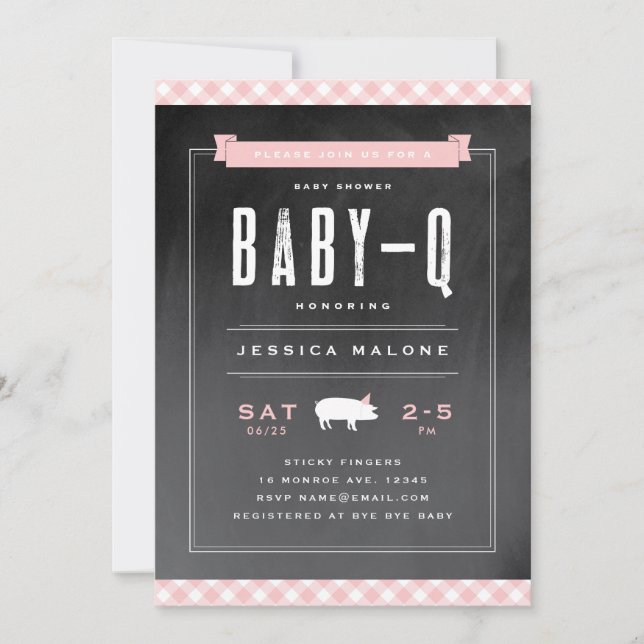 Invitation Gingham Baby BBQ Rose Baby Shower (Devant)