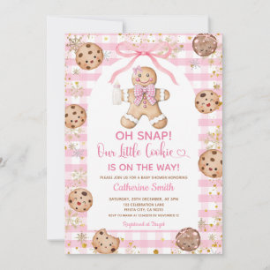 Invitation Gingham bébé Noël pain d'épice à ruban rose