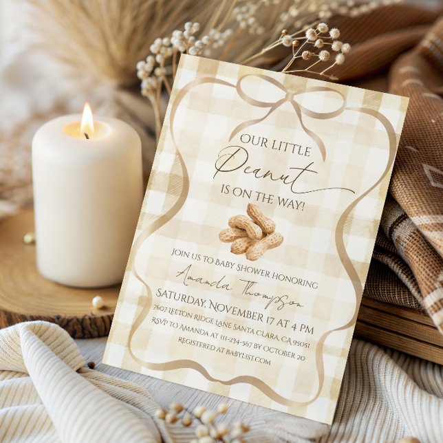 Invitation Gingham Beige Neutre Baby Shower Petit Écolier (Créateur téléchargé)