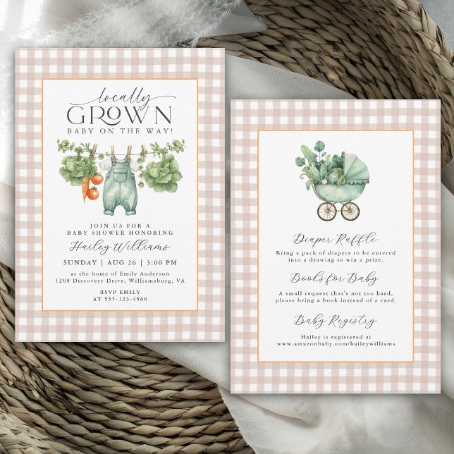 Invitation Gingham beige neutre de fabrication locale pour Ba (May be ordered in printed and digital formats.)