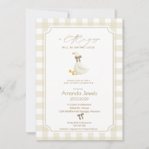 Invitation Gingham Beige Petit Oie Marron Ruban Baby Shower