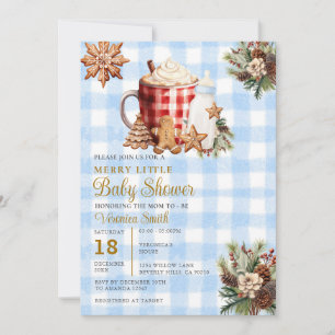 Invitation Gingham Bleu Une Baby Shower Joyeuse