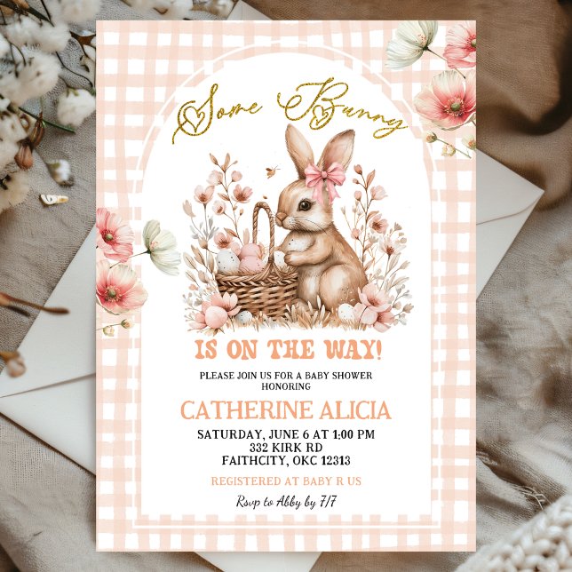 Invitation Gingham Boho Floral Easter Bunny Baby Shower (Créateur téléchargé)