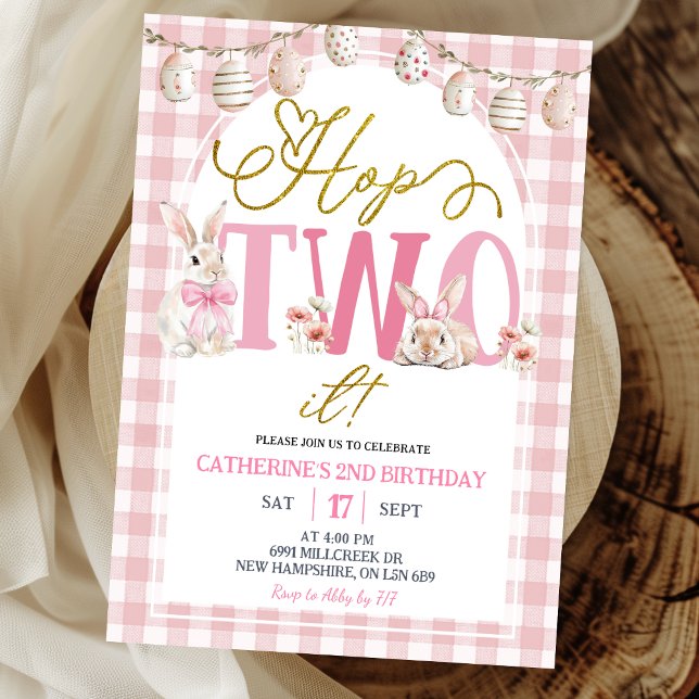 Invitation Gingham Boho Floral Hop Two It Anniversaire (Créateur téléchargé)