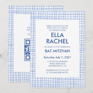 Invitation Gingham Chic Bar Mitzvah moderne CODE QR personnal
