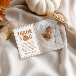 Invitation Gingham Citrouille Photo Anniversaire Merci